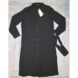 Frank & Oak Black Long-Sleeve Button-Front Shirt Dress with Self-Tie